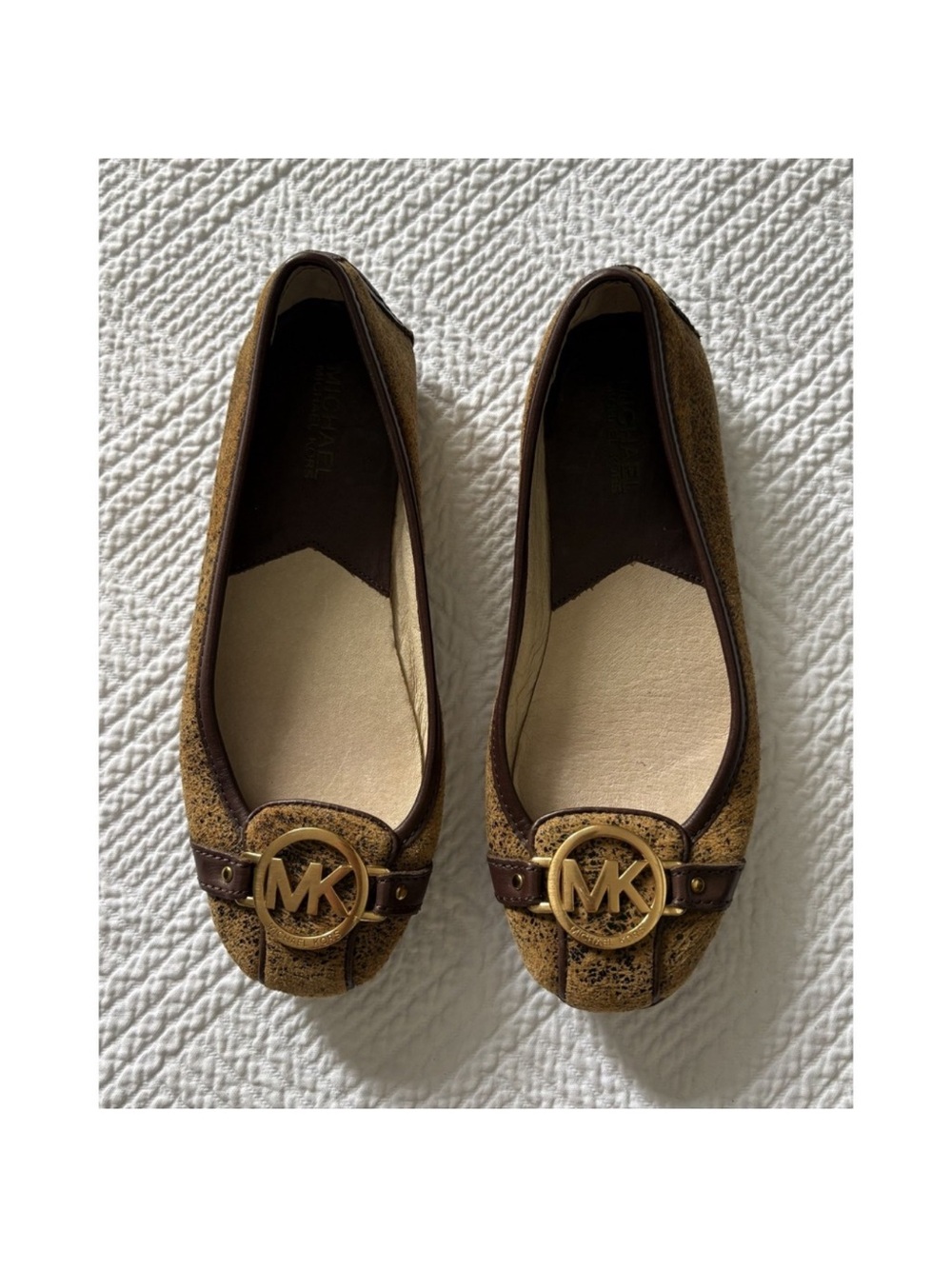 Michael Kors Brown Logo MK Round-Toe Ballet Flats